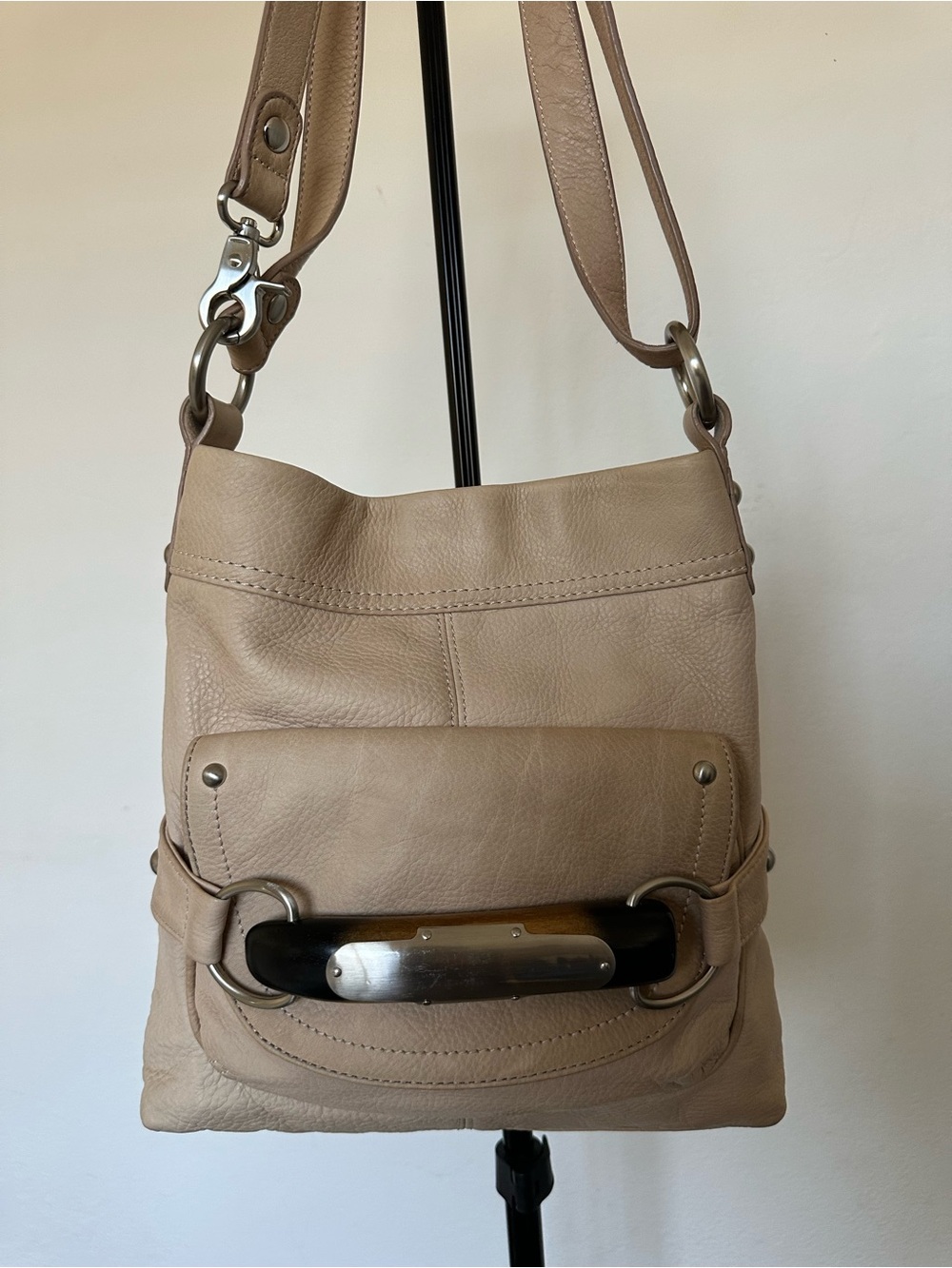 B. Makowsky Beige Pebbled Leather
Crossbody Hobo Bag - Excellent Condition